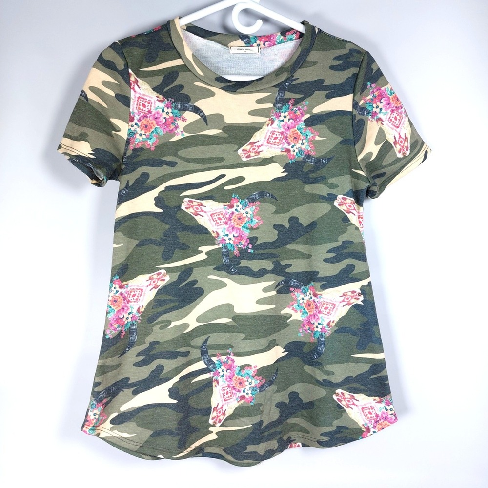 12pm by Mon Ami Womens Small Southwestern Camo Short Sleeved Tunic Top